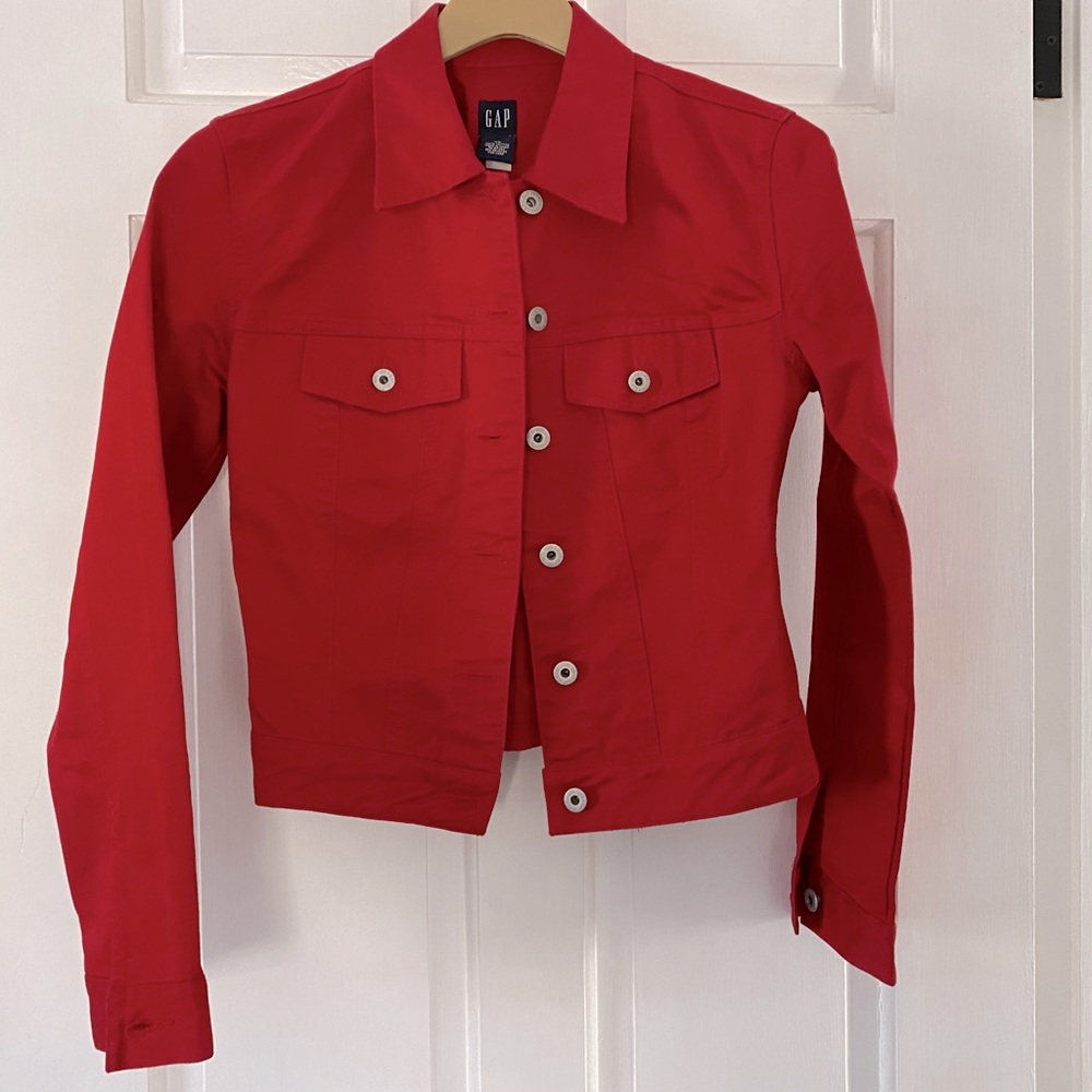 GAP Vintage Y2K Red Cotton Button Up Denim Trucker Jacket XS